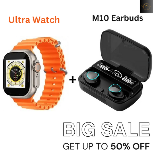 T900 Ultra Smart Watch ke Saath M-10 Earbuds